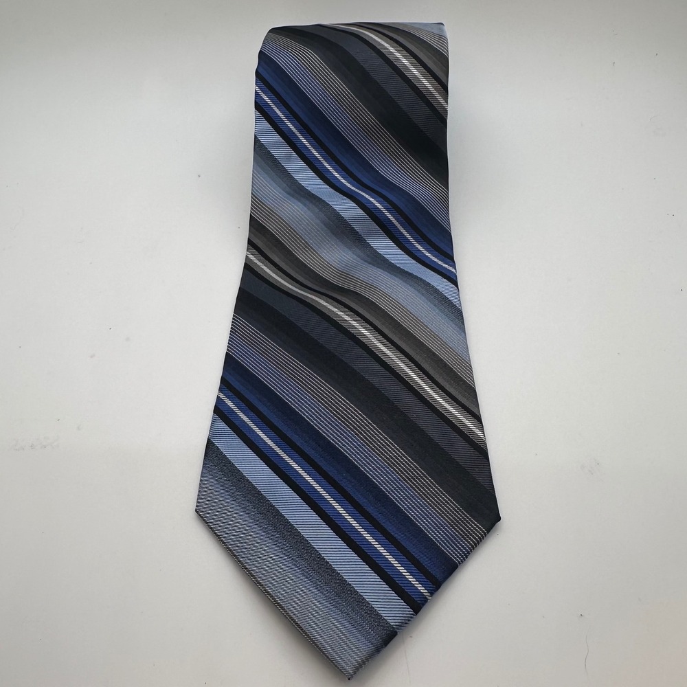ck Calvin Klein Silk Sophisticated Necktie Striped Blue Gray Business Career